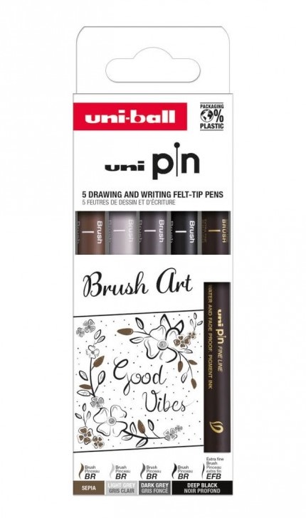 Set 5 markere - Uni Pin - Brush Art | Uni