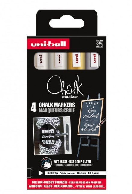 Set 4 markere cu creta lichida - Chalk - Culori stralucitoare | Uni