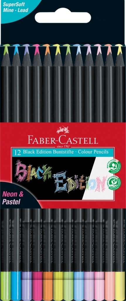 Set 12 creioane colorate - Negru neon | Faber-Castell