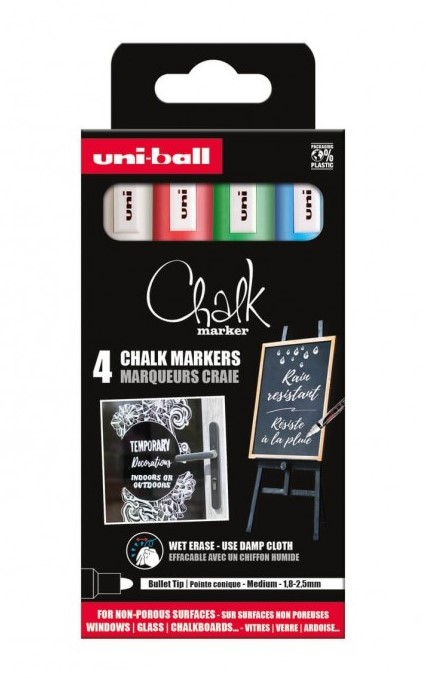 Set 4 markere cu creta lichida - Chalk - Multicolor | Uni