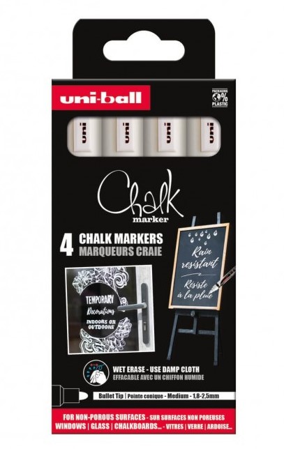 Set 4 markere cu creta lichida - Chalk - Alb | Uni