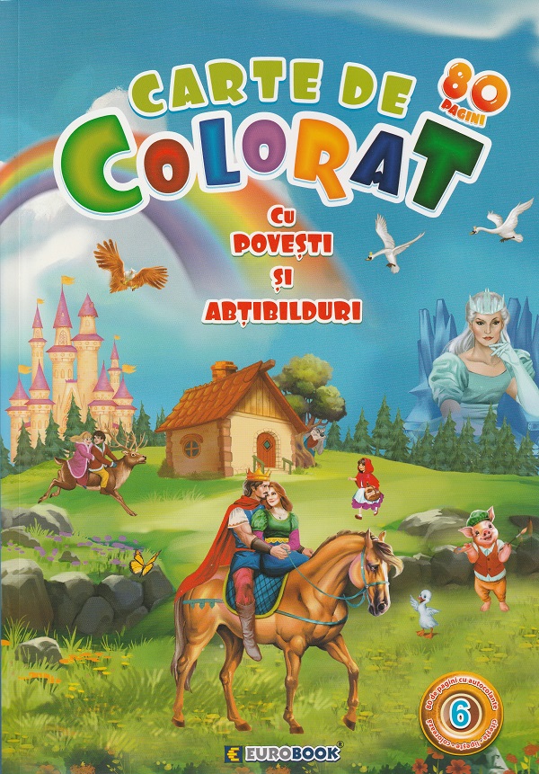 Carte de colorat cu povesti si abtibilduri. Jumbo - Vol. 6