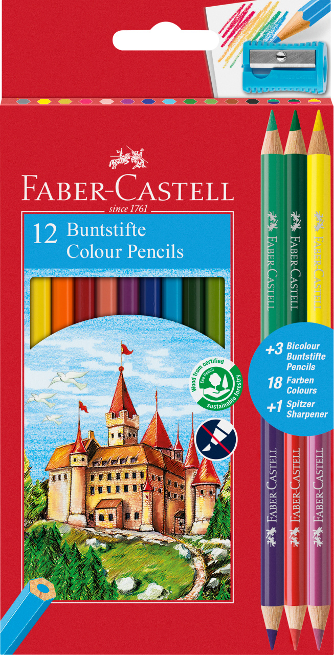 Set 12 creioane colorate - Faber-Castell + 3 creioane bicolore | Faber-Castell - 1 | YEO