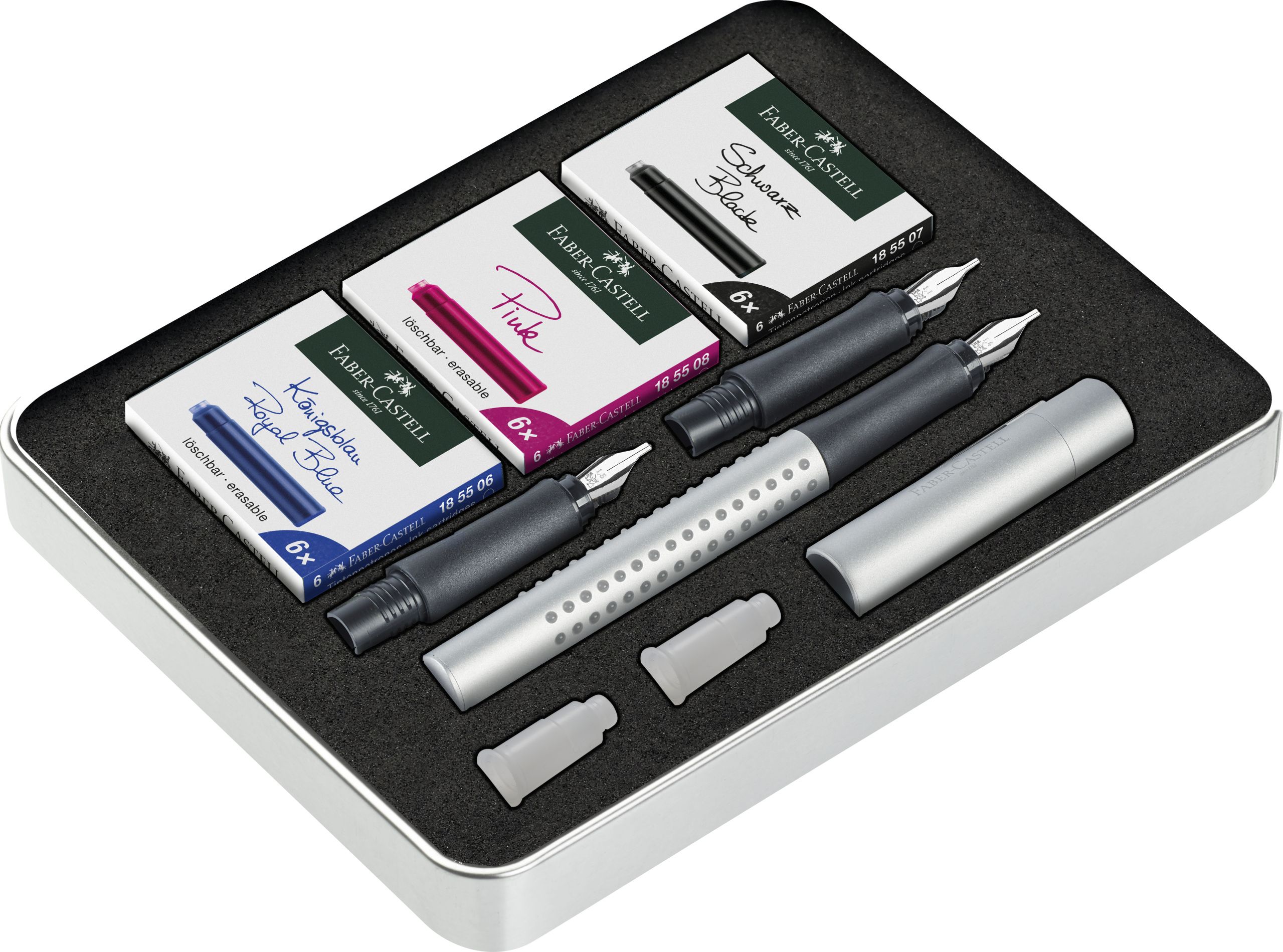 Set stilou caligrafic - Grip 2011 - Argintiu | Faber-Castell - 2 | YEO