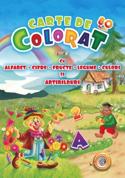 Carte de colorat cu alfabet, cifre , legume ,culori si abtibilduri