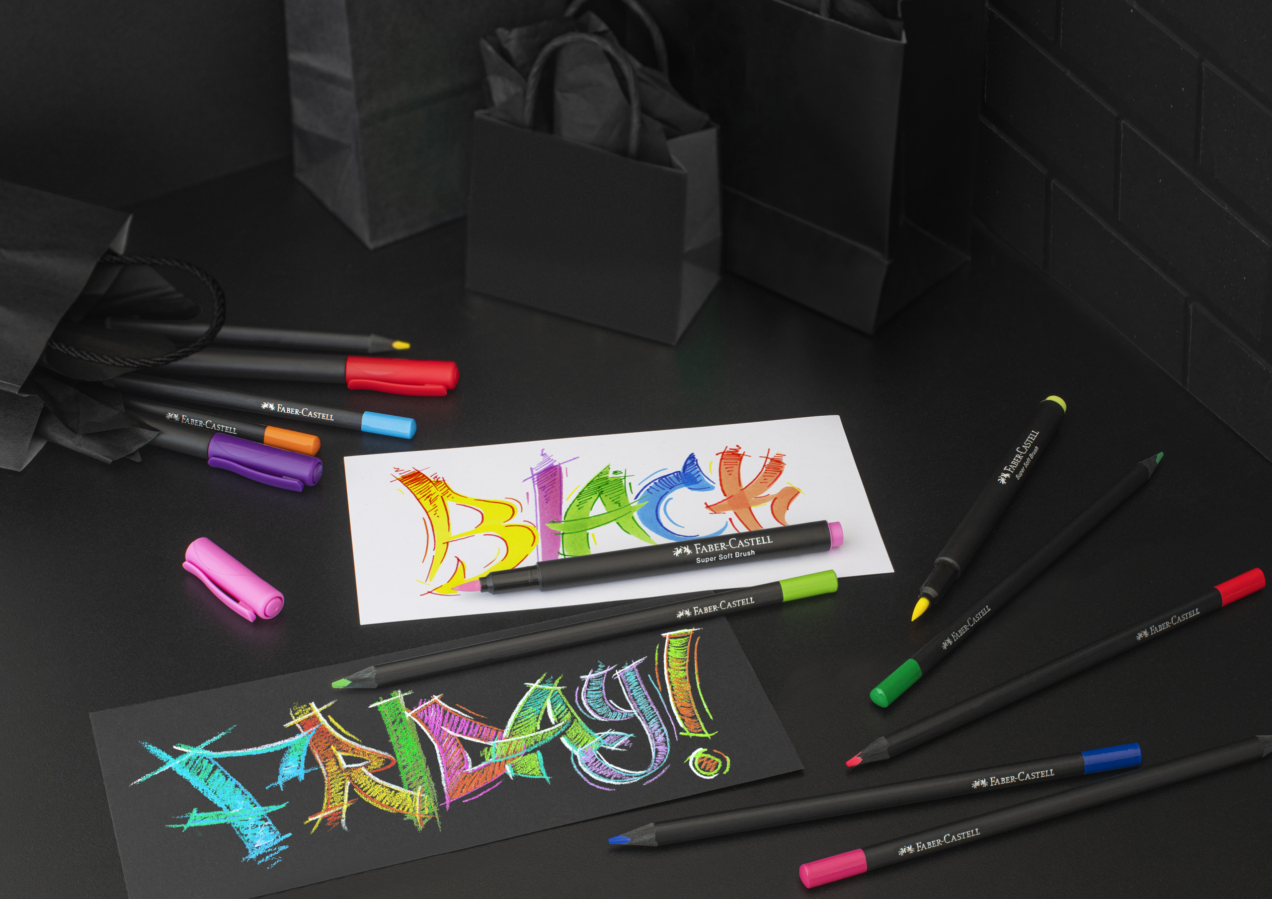 Set 20 carioci cu varf tip pensula - Faber-Castell - Black Edition | Faber-Castell - 1 | YEO