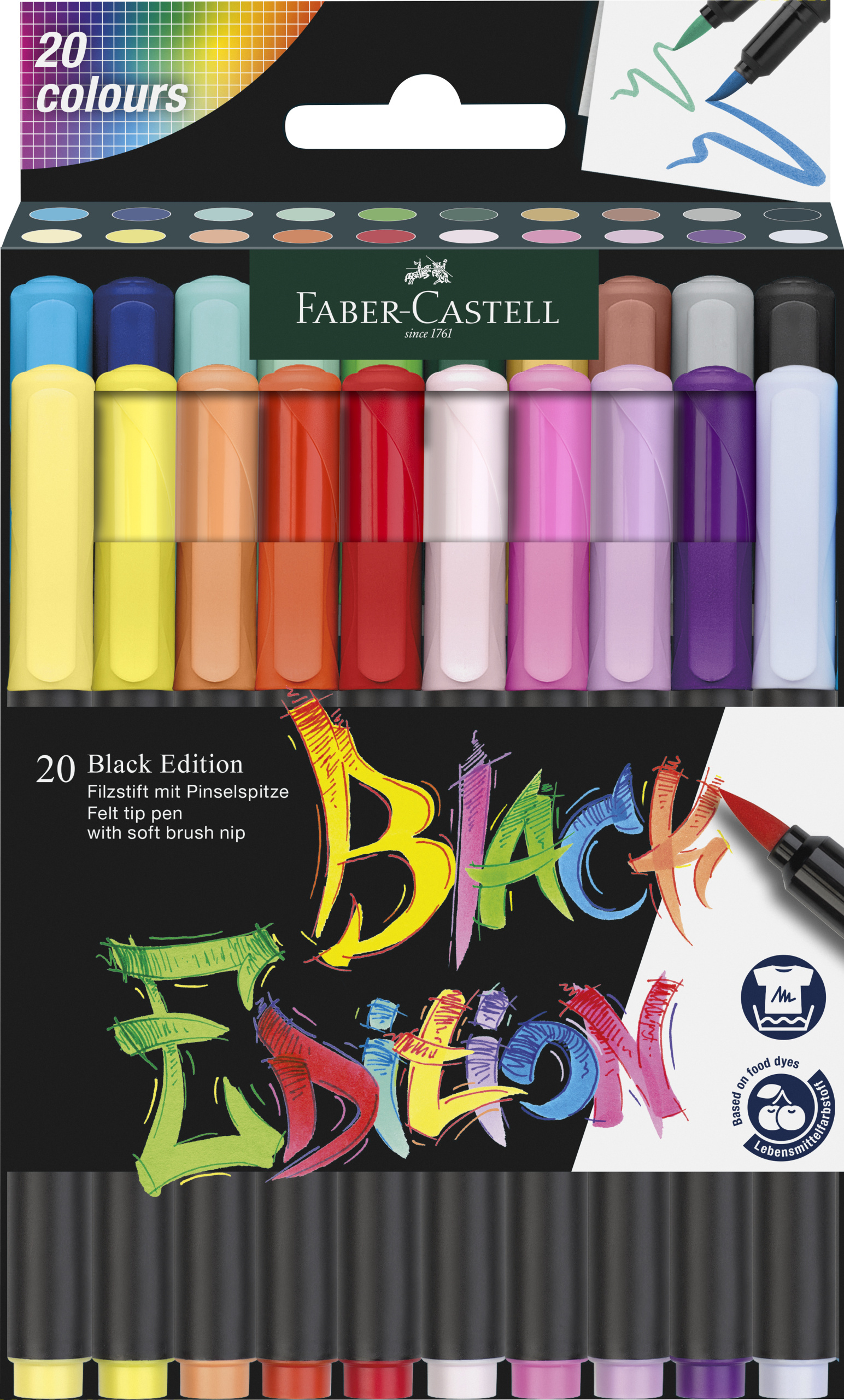 Set 20 carioci cu varf tip pensula - Faber-Castell - Black Edition | Faber-Castell - 2 | YEO