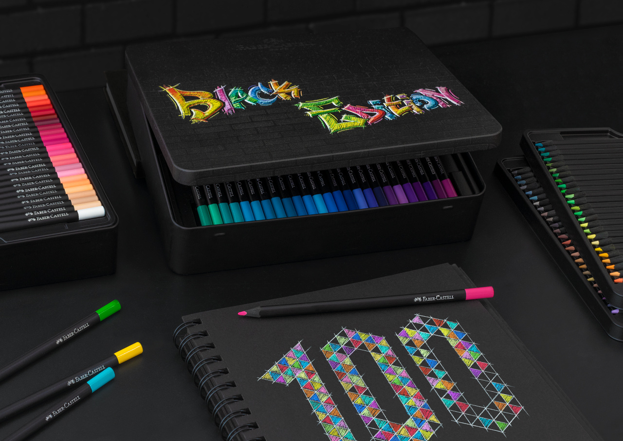 Set 100 creioane colorate - Faber-Castell - Black Edition, cutie metalica | Faber-Castell