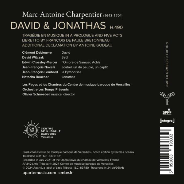 Charpentier: David & Jonathas | Clement Debieuvre, David Witczak, Edwin Crossley-Mercer, Jean-Francois Novelli, Jean-Francois Lombard, Natacha Boucher, Orchestre Les Temps Presents, Olivier Schneebeli