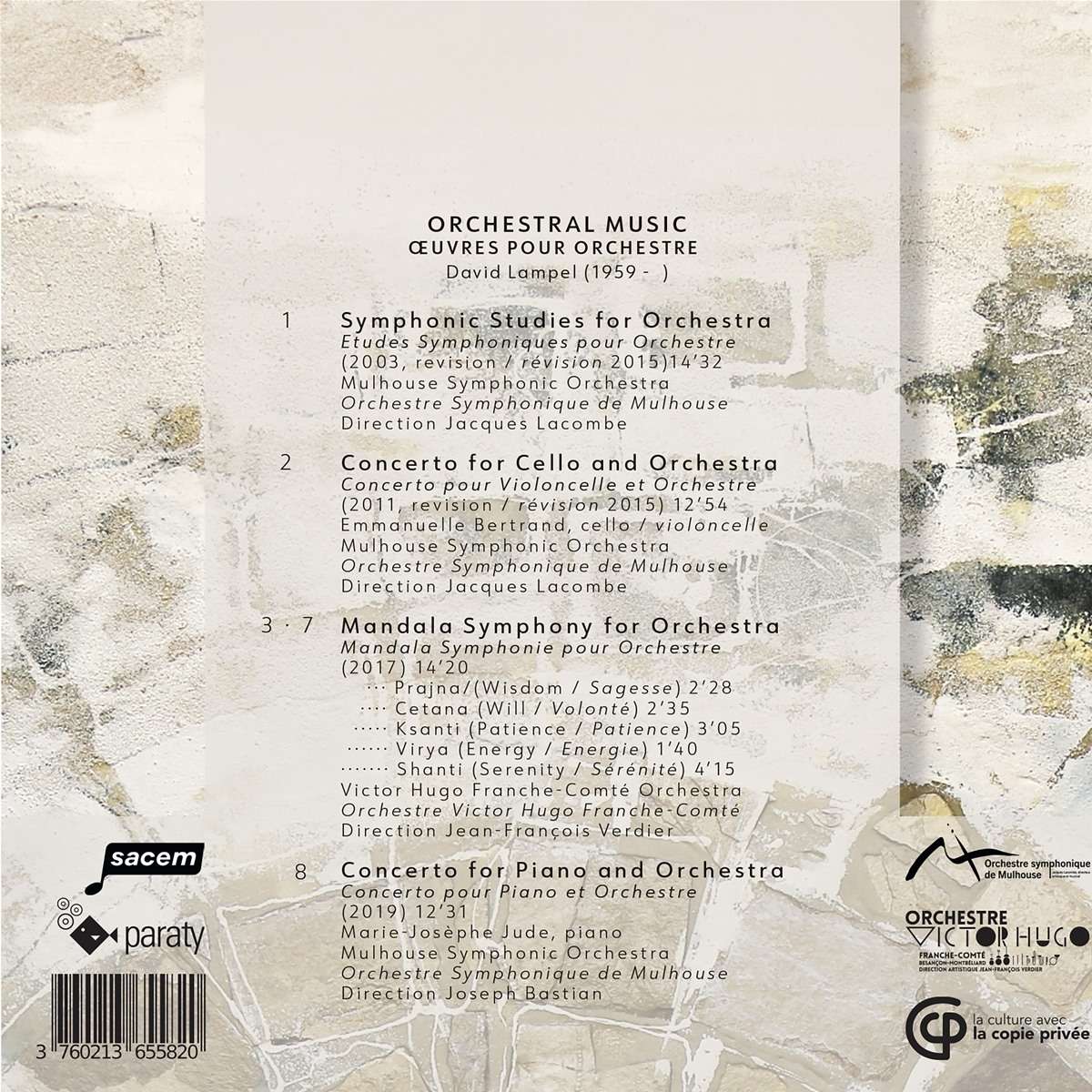 David Lampel: Orchestral Music | Emmanuelle Bertrand, Marie-Josephe Jude, Orchestre Symphonique De Mulhouse, Jacques Lacombe, Joseph Bastian, Orchestre Victor Hugo Franche-Comte, Jean -Francois Verdier