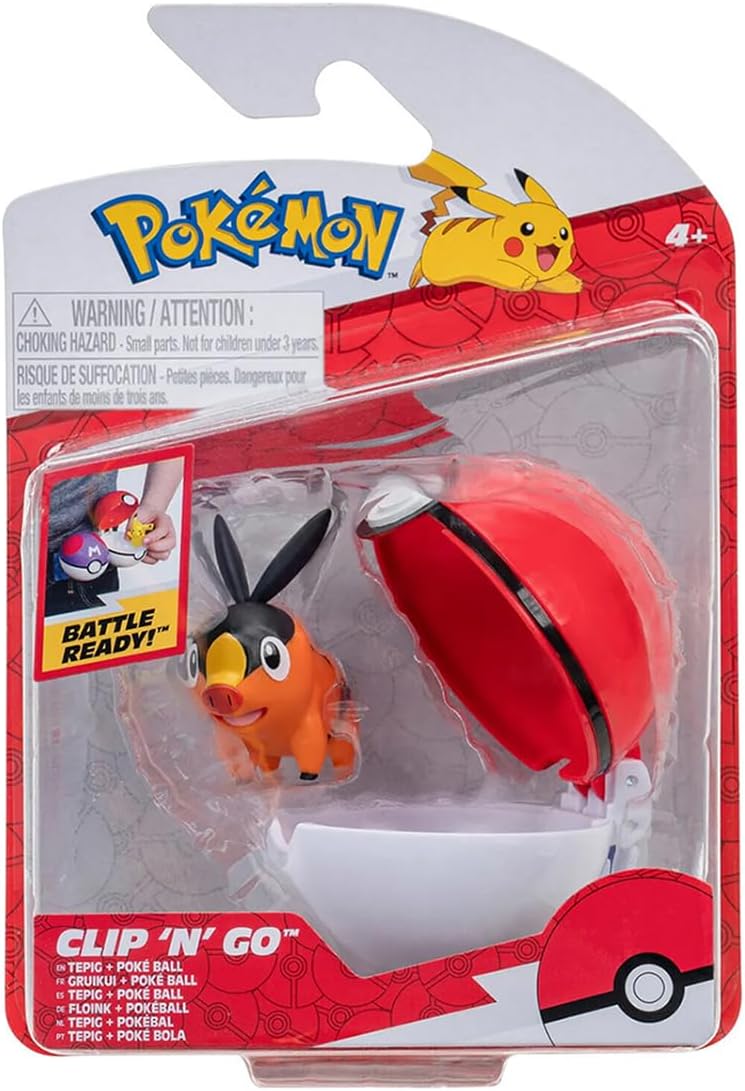 Set 2 figurine - Pokemon Clip \'n\' Go: Tepig & Poke Ball | Jazwares - 1 | YEO