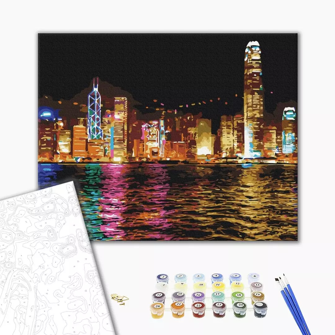 Pictura pe numere - Noapte in Hong Kong, 50x40 cm | Brushme