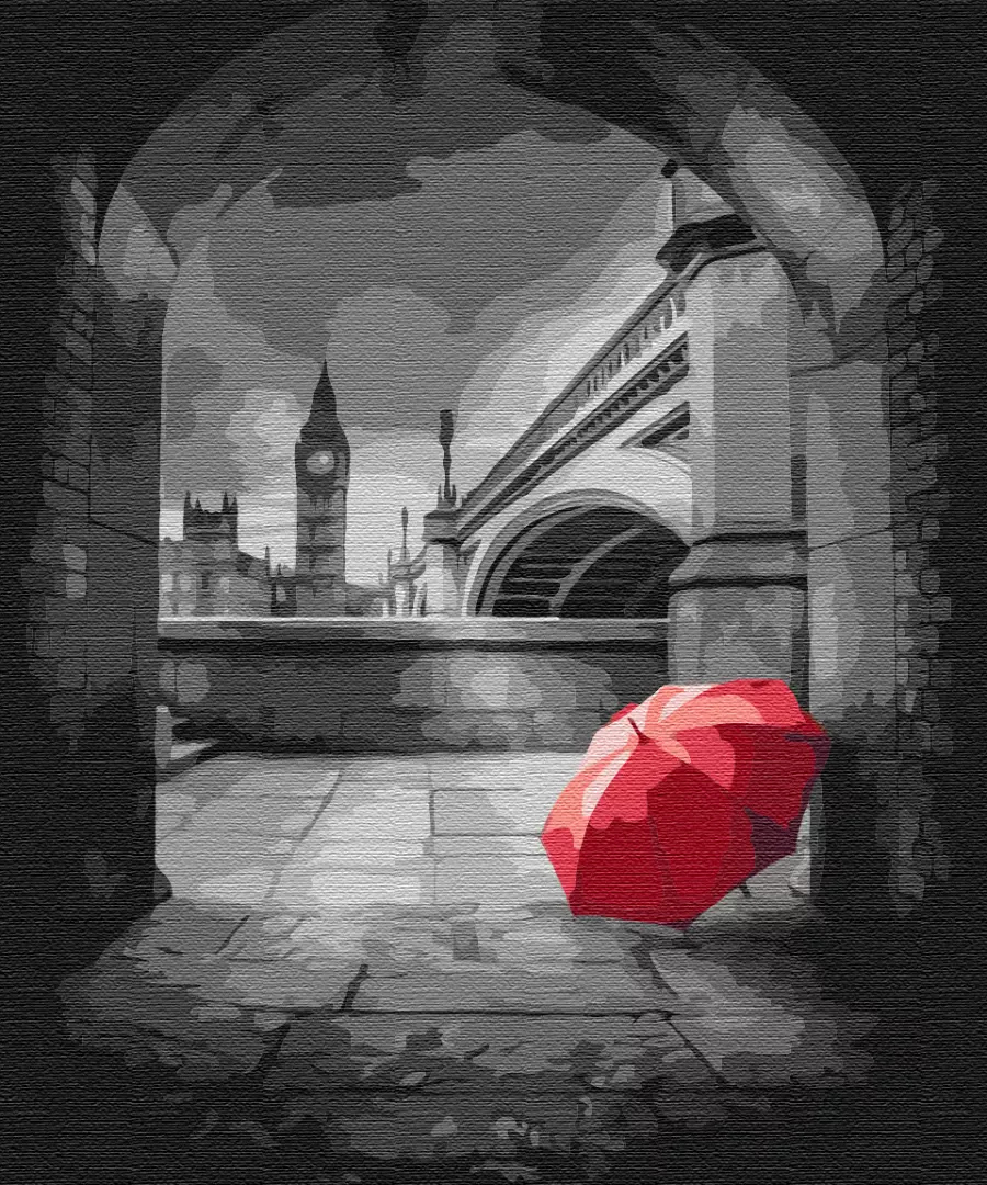 Pictura pe numere - Umbrela rosie sub Big Ben, 40x50 cm | Brushme - 7 | YEO