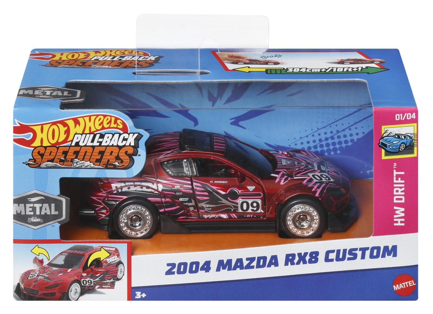 Masinuta - Hot Wheels Pull-Back Speeders - 2004 Mazda RX8 Custom - HW Drift | Mattel - 4 | YEO