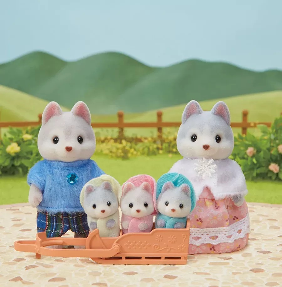 Set 5 figurine - Sylvanian Families - Familia catelusilor Husky | Epoch - 2 | YEO