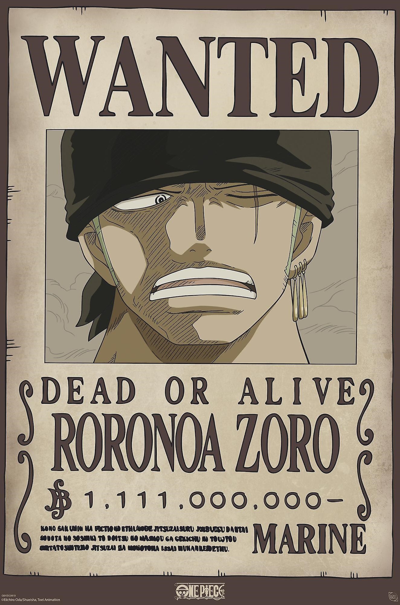 Poster - One Piece - Wanted Roronoa Zoro