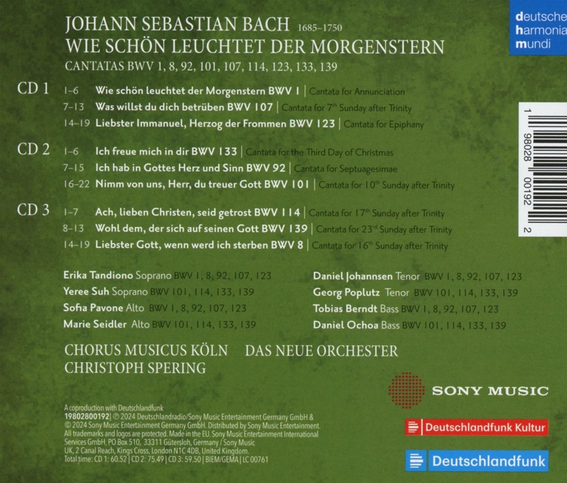 Bach: Wie Schon Leuchtet der Morgenstern | Chorus Musicus Koln, Das Neue Orchester, Christoph Spering