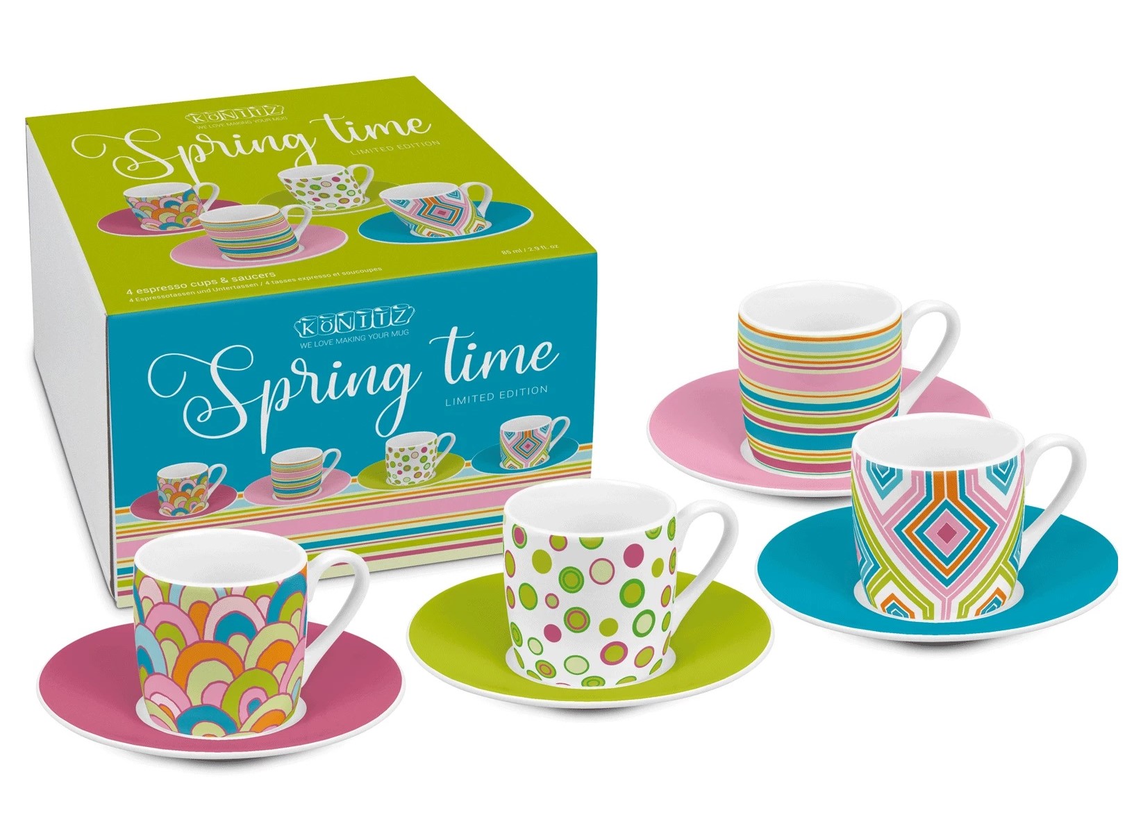 Set 4 cesti cu farfurie - Spring Time