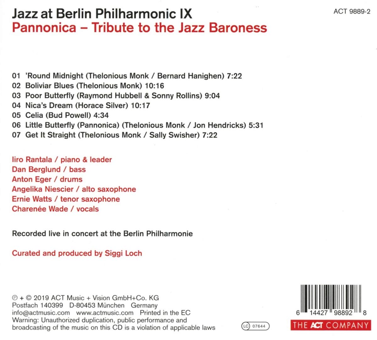 Jazz at Berlin Philharmonic IX: Pannonica | Various Artists