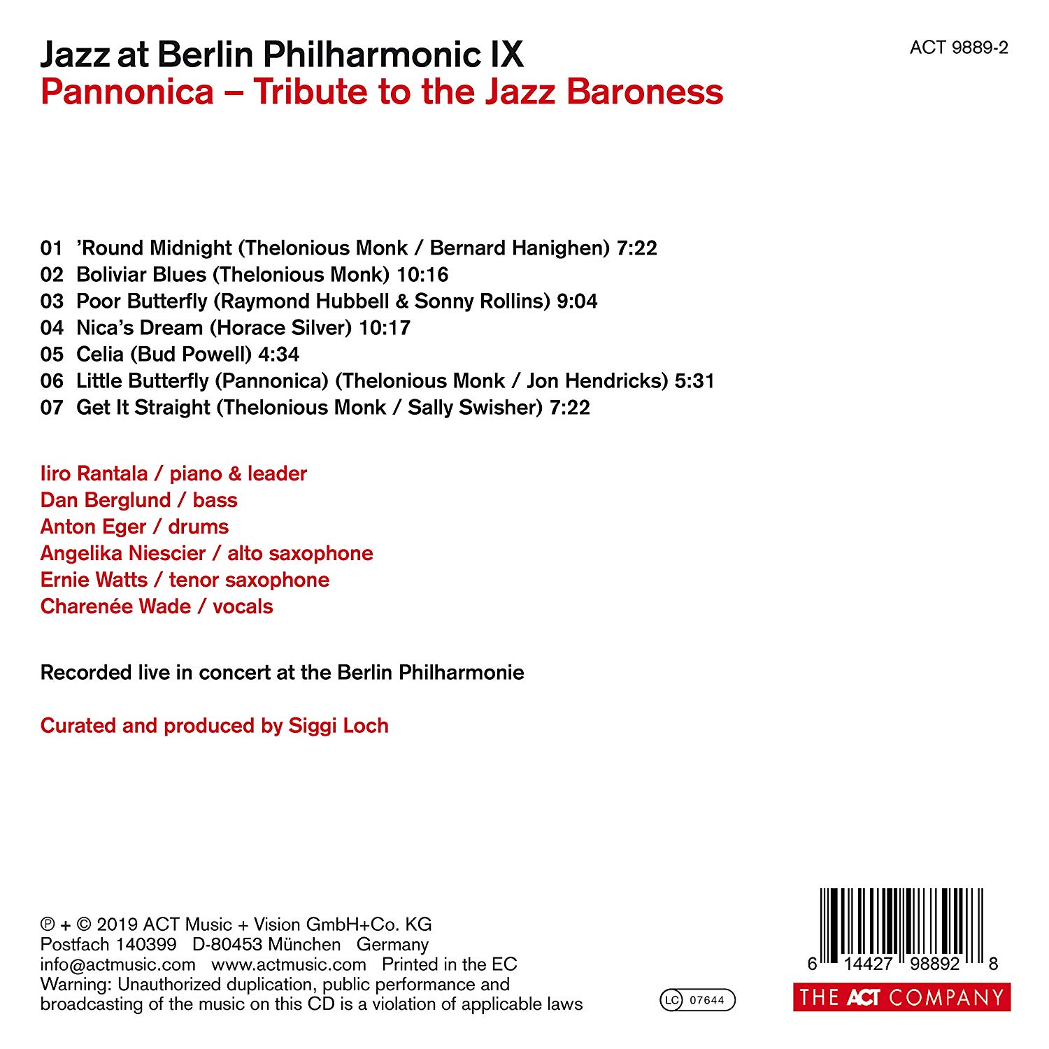 Jazz at Berlin Philharmonic IX: Pannonica | Various Artists - 1 | YEO