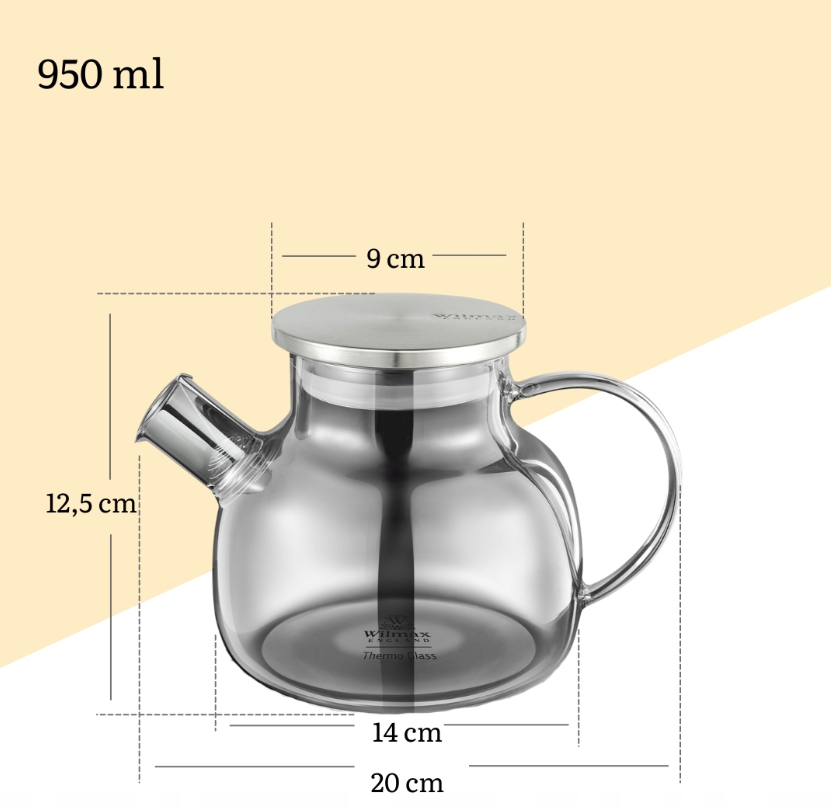 Ceainic din sticla termorezistenta si infuzor inox, Gri , 950ml | Wilmax