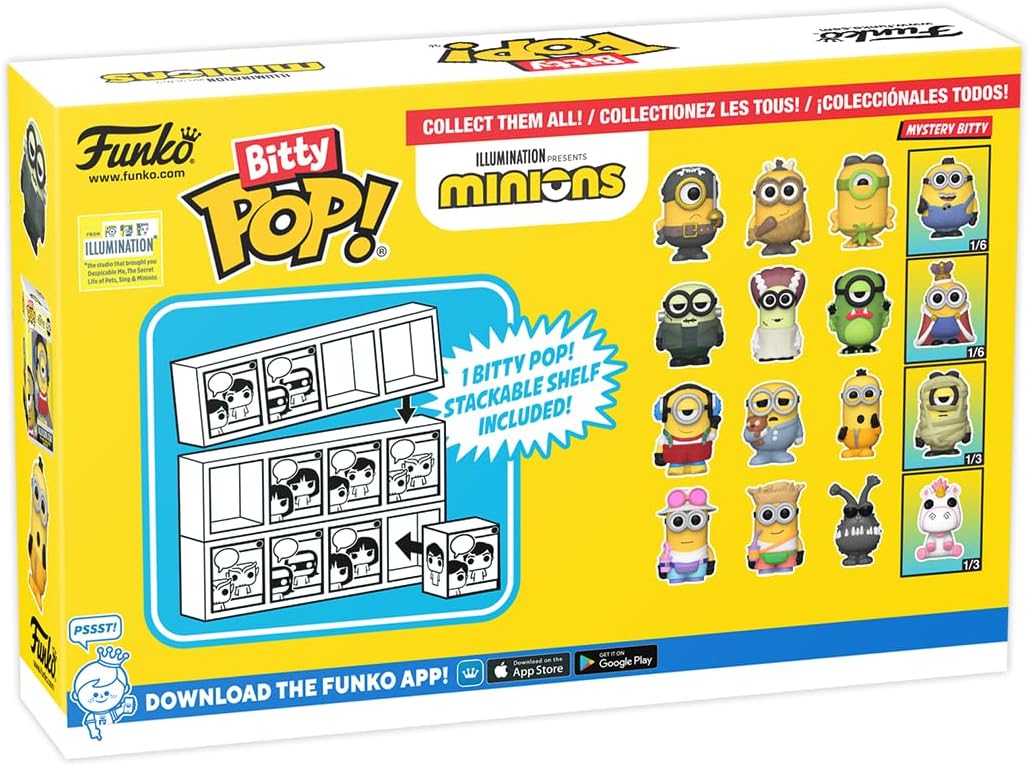 Set 4 figurine - Pop! Minions: Eye Matie, Cro-Minion, Au Naturel, & Mystery Chase Figure