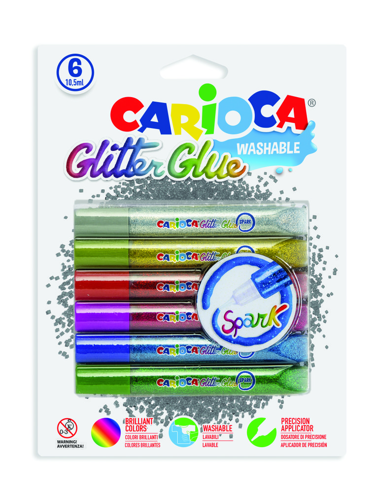 Set 6 tuburi lipici cu sclipici - Multicolor | Carioca