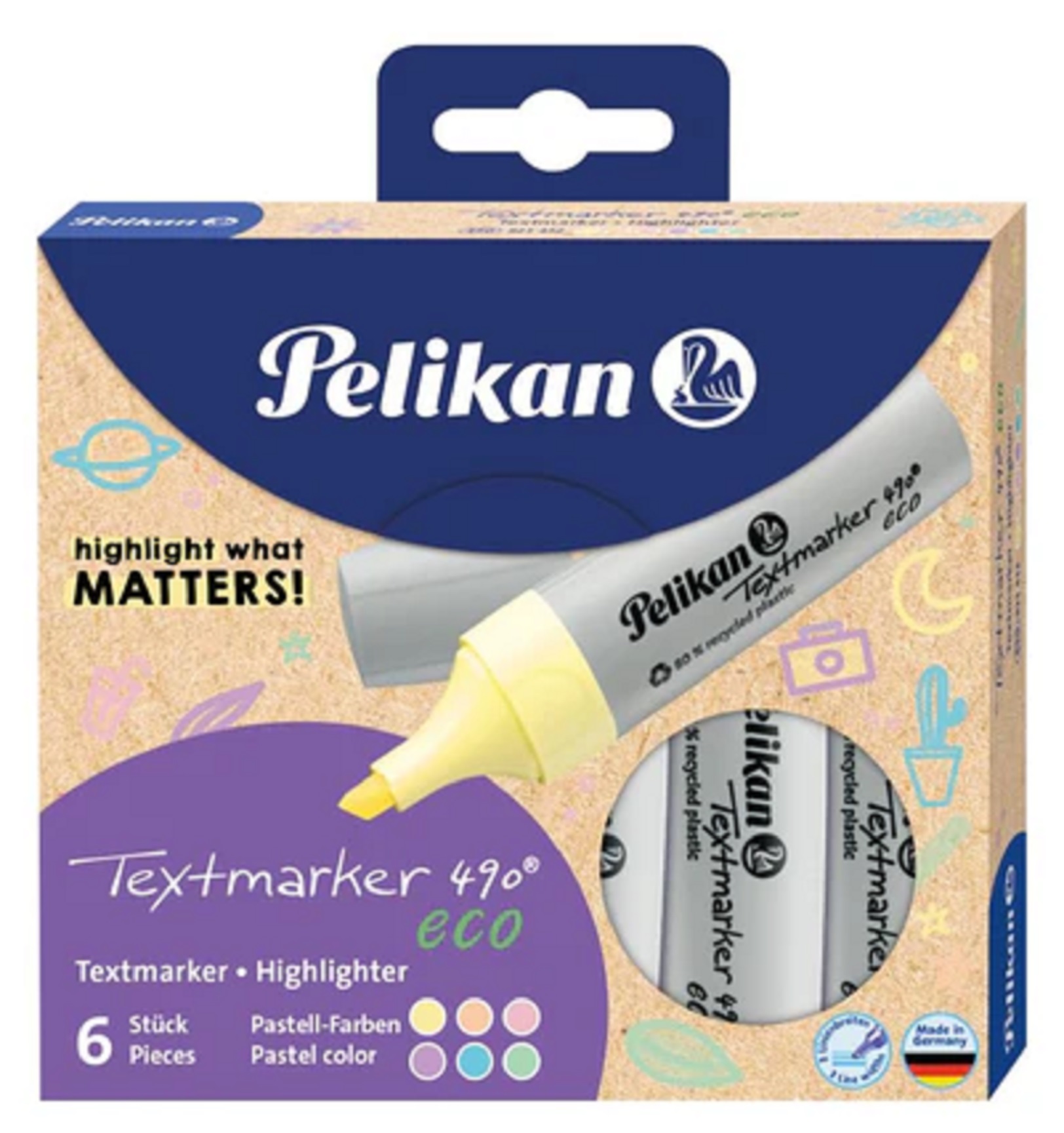 Set 6 markere - Multicolor - Pastel | Pelikan - 6 | YEO