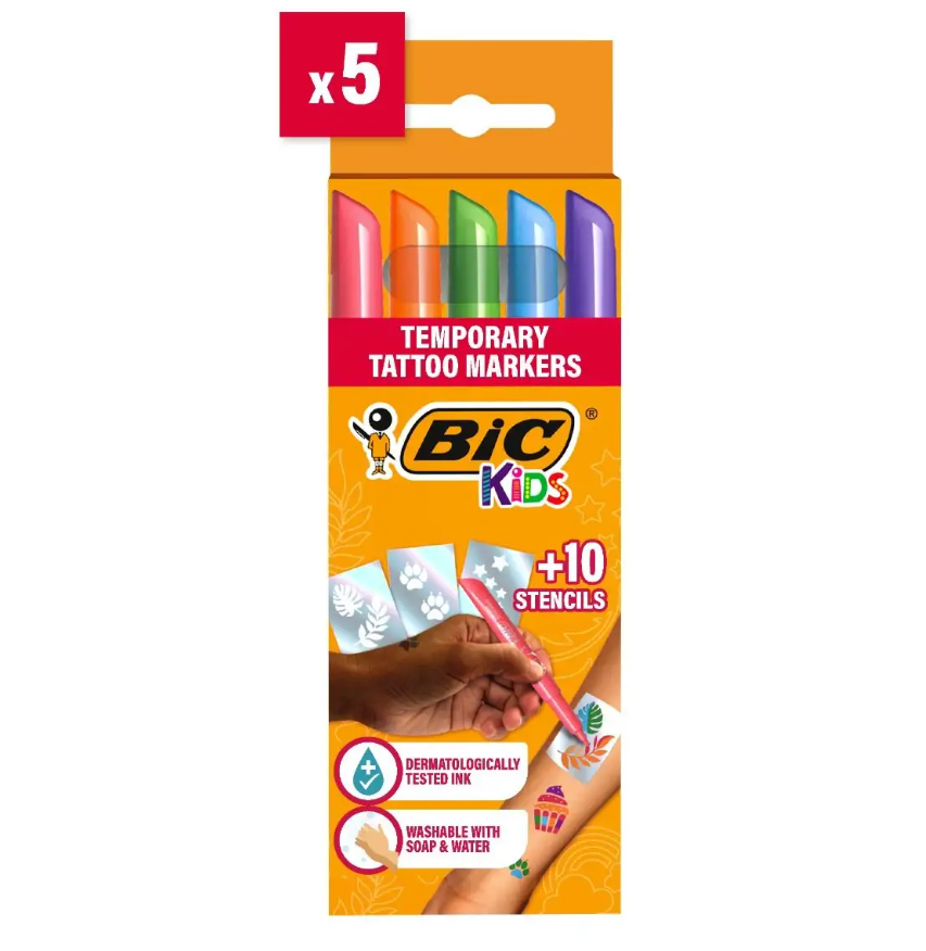 Set 5 markere si sabloane pentru tatuaje temporare - Bic | Bic - 2 | YEO