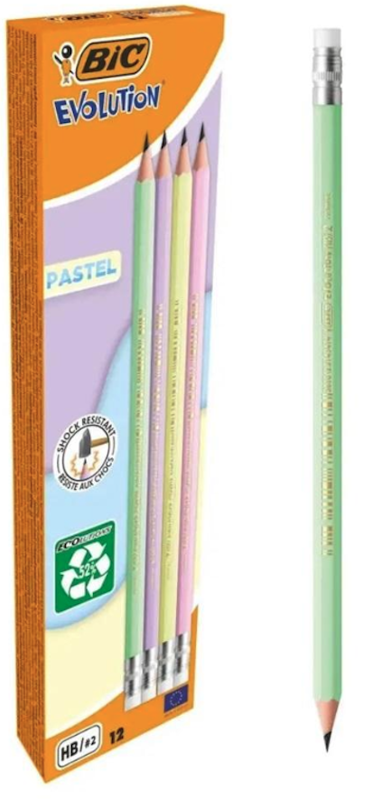 Set 12 creioane - Grafit Evolution Pastel cu radiera | Bic