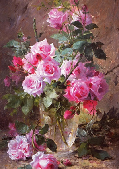 Felicitare - Bday Gen - Still Life of Pink Roses in a Glass Vase | Ling Design