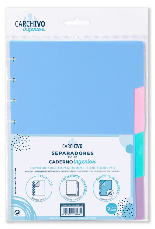 Set 4 separatoare dosar - Ingeniox A5, polipropilena - Neon | Carchivo - 2 | YEO