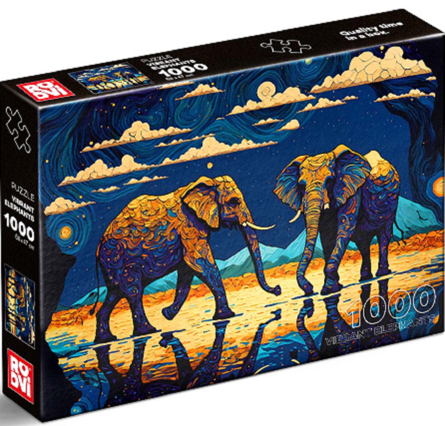 Puzzle 1000 piese - Vibrant Elephants | ROOVI