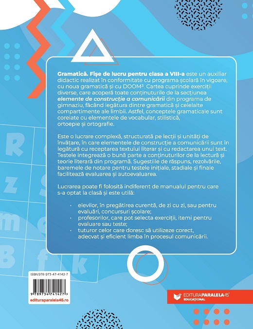 Gramatica limbii romane. Fise de lucru pentru clasa a VIII-a | Luminita Ardelean, Ioana Enescu, Mariana Gurtavenco, Liviu Ioani, Adina-Elena Sasu, Eliza-Mara Trofin