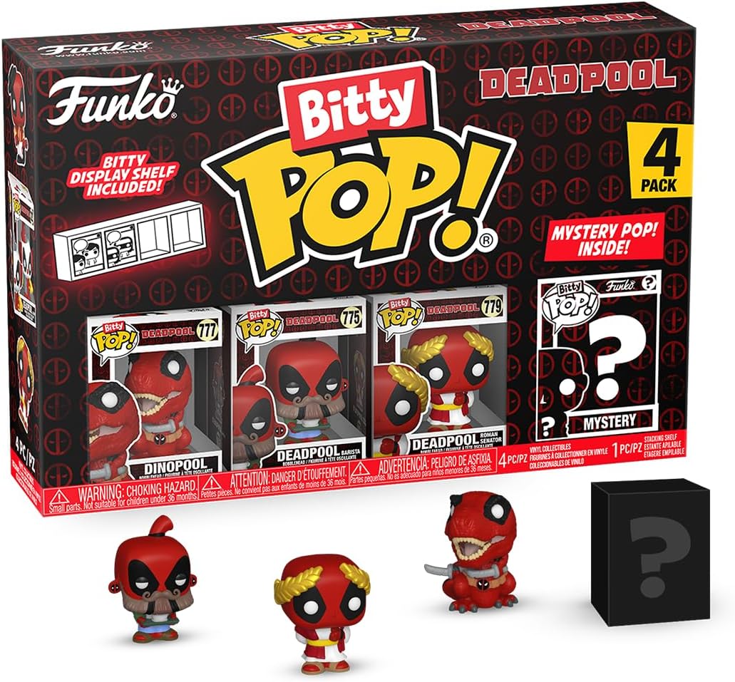 Set 4 figurine - Bitty Pop! Deadpool: Dinopool, Barista, Roman Senator + Mystery | Funko - 1 | YEO