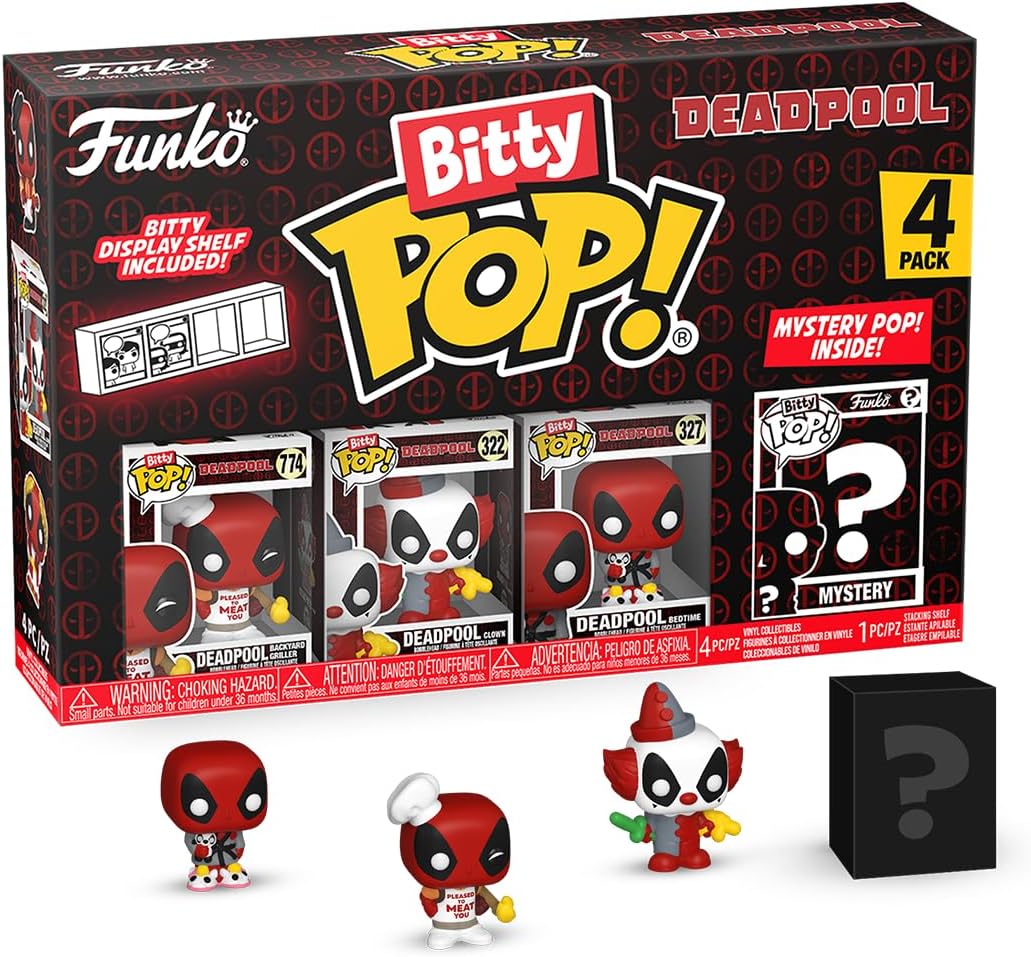 Set 4 figurine - Bitty Pop! Deadpool: Backyard Griller, Clown, Bedtime + Mystery | Funko - 1 | YEO