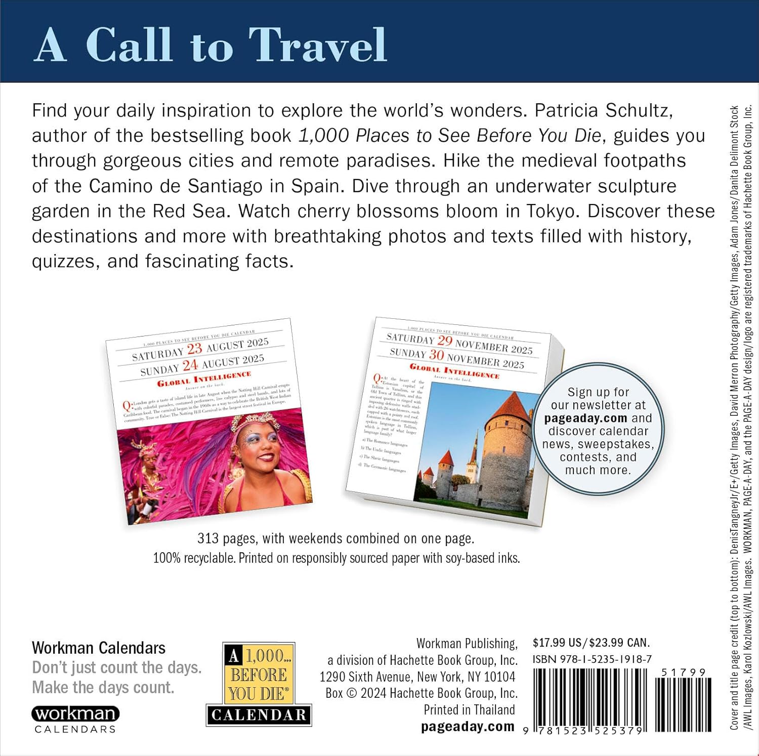 Calendar 2025 - 1000 Places to See Before You Die - Page-A-Day | Workman Publishing