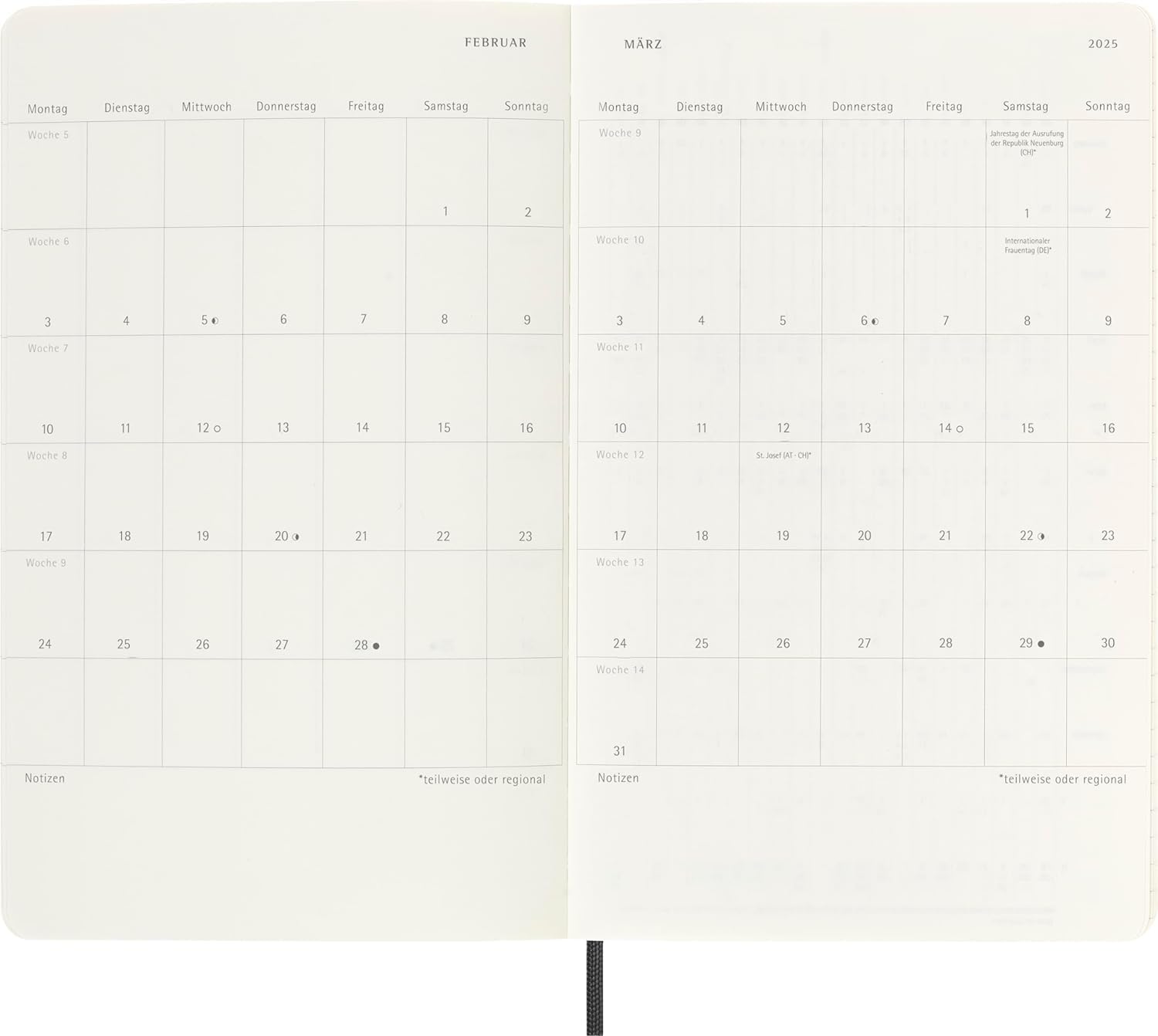 Agenda 2025 - 12 Months Weekly Planner - Soft Cover, Large - Black (German Language) | Moleskine - 3 | YEO