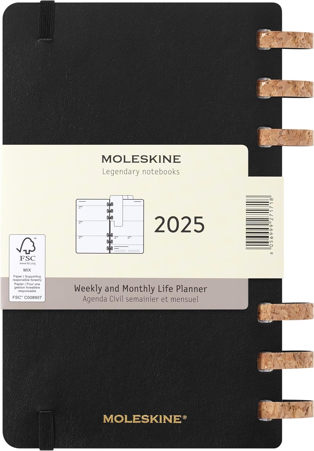 Agenda 2025 - Moleskine Spiral 12 Month - Weekly and Monthly Life Planner - Large - Soft Cover, Black | Moleskine