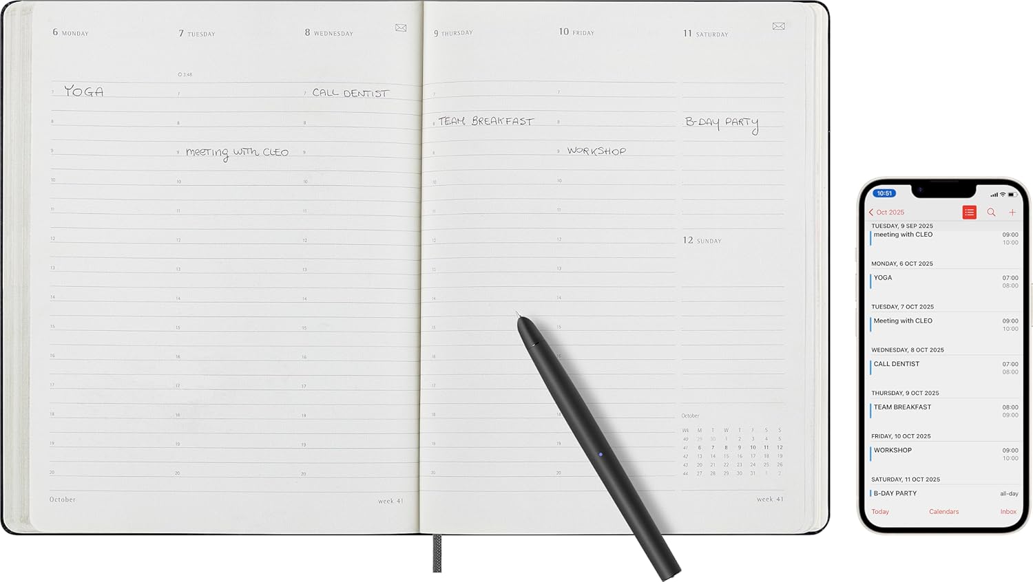 Agenda 2025 - Moleskine PRO Smart 12 Month - Weekly Vertical Planner - XL - Hard Cover, Black | Moleskine - 5 | YEO