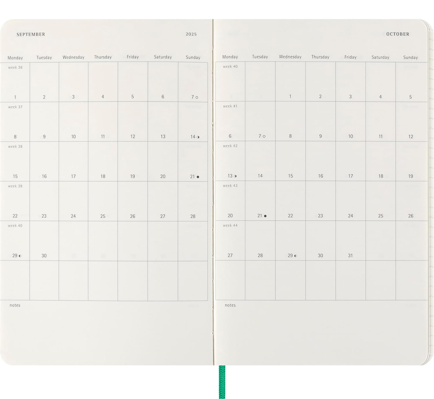 Agenda 2025 - Moleskine Precious and Ethical 12 Month - Weekly Planner - Soft Cover - Large, Green | Moleskine - 2 | YEO