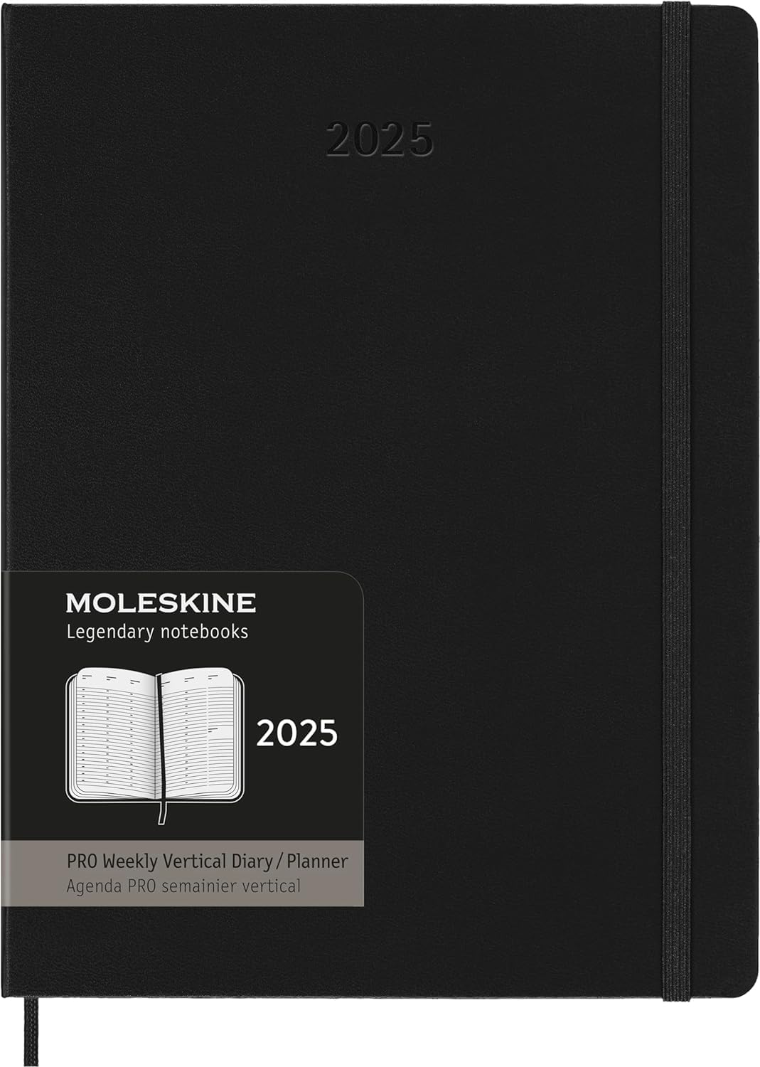 Agenda 2025 - Moleskine PRO 12 Month - Weekly Vertical Planner - Hard Cover - XL, Black | Moleskine - 8 | YEO