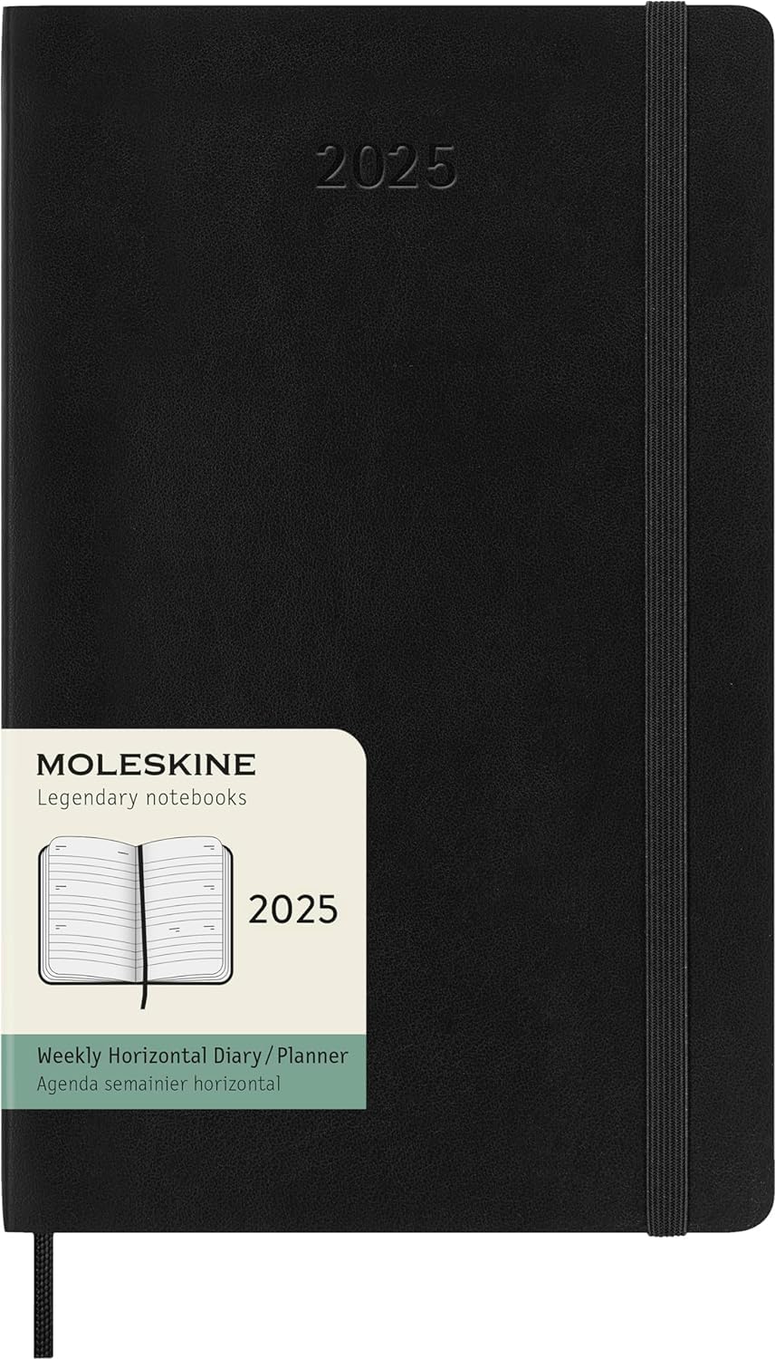 Agenda 2025 - Moleskine Classic 12 Month - Weekly Horizontal Planner - Soft Cover - Large, Black | Moleskine - 5 | YEO