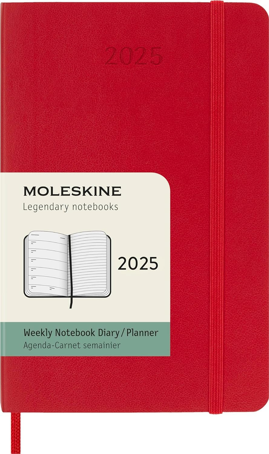 Agenada 2025 - Moleskine Classic 12 Month - Weekly Planner Notebook - Soft Cover, Pocket, Red | Moleskine - 6 | YEO