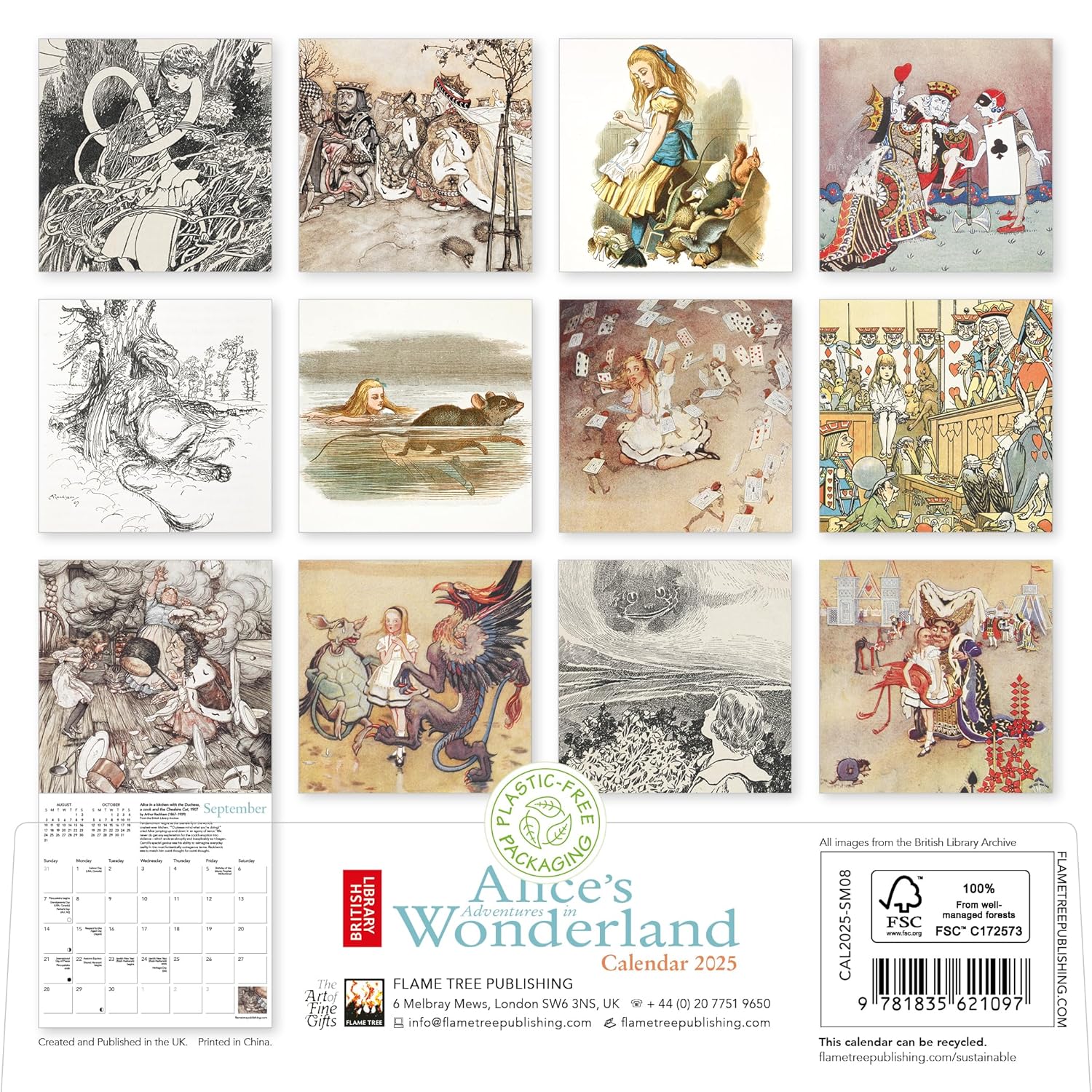 Alice\'s Adventures in Wonderland Mini Wall Calendar 2025 | Flame Tree Studio