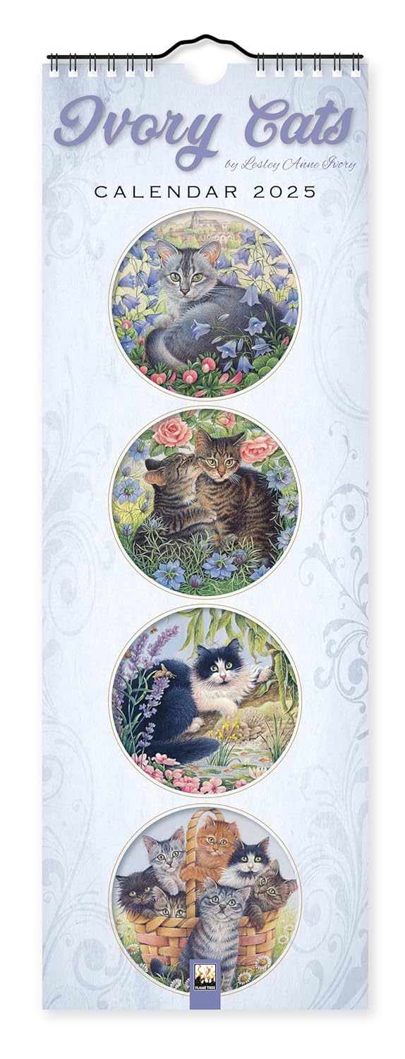 Ivory Cats Slim Calendar 2025 | Flame Tree Studio - 3 | YEO