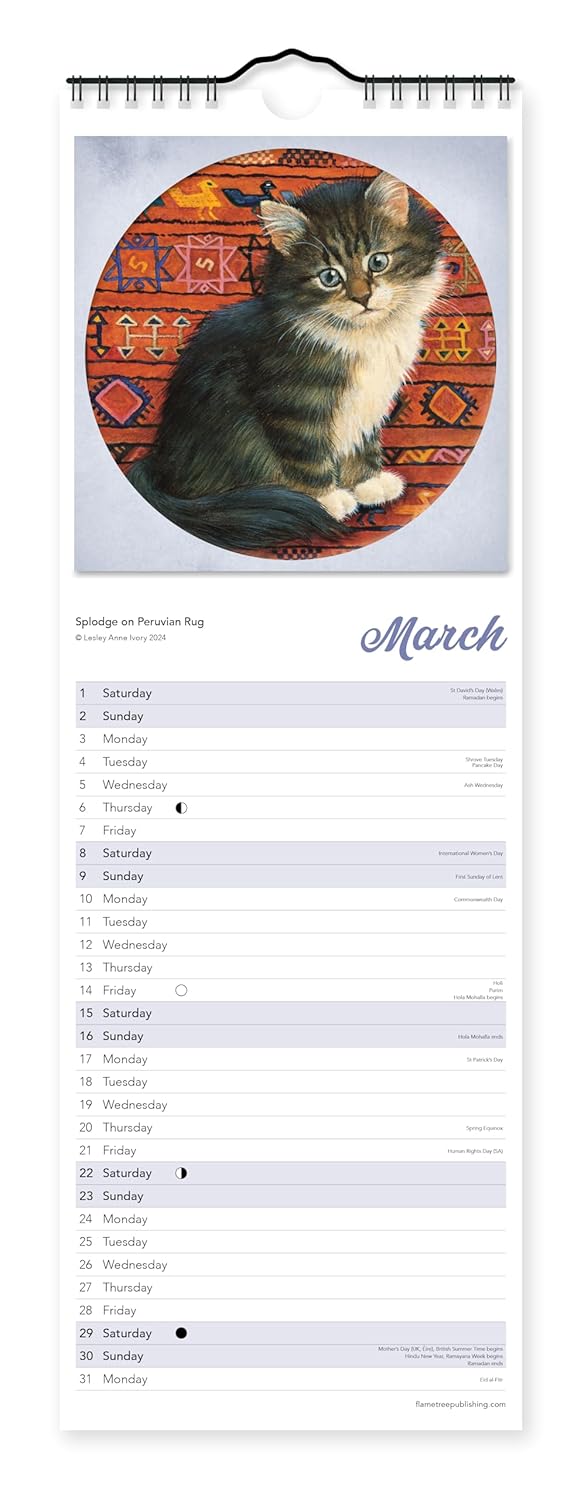 Ivory Cats Slim Calendar 2025 | Flame Tree Studio - 1 | YEO