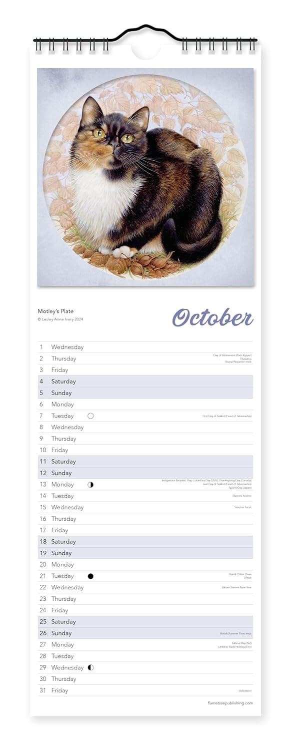 Ivory Cats Slim Calendar 2025 | Flame Tree Studio - 2 | YEO