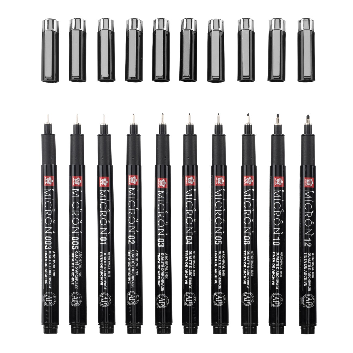 Set 10 fineliners + Penar cadou - Micron - Negru | Sakura