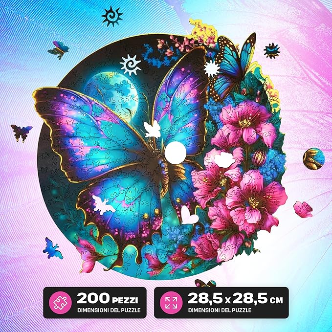 Puzzle din lemn, 200 piese - Butterfly | Escape Welt